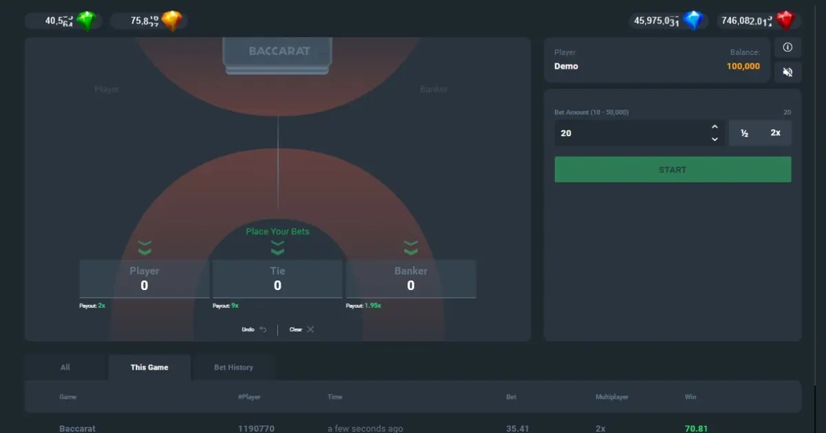 Baccarat (Popok Gaming) — screenshot