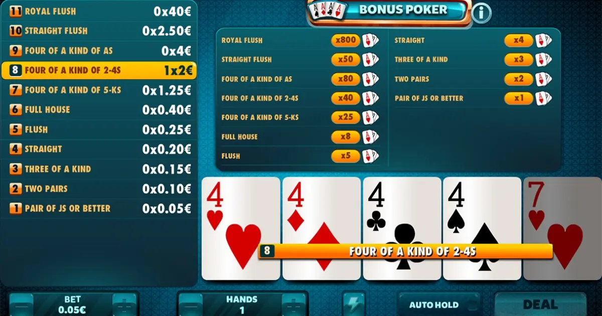 Bonus Poker — screenshot
