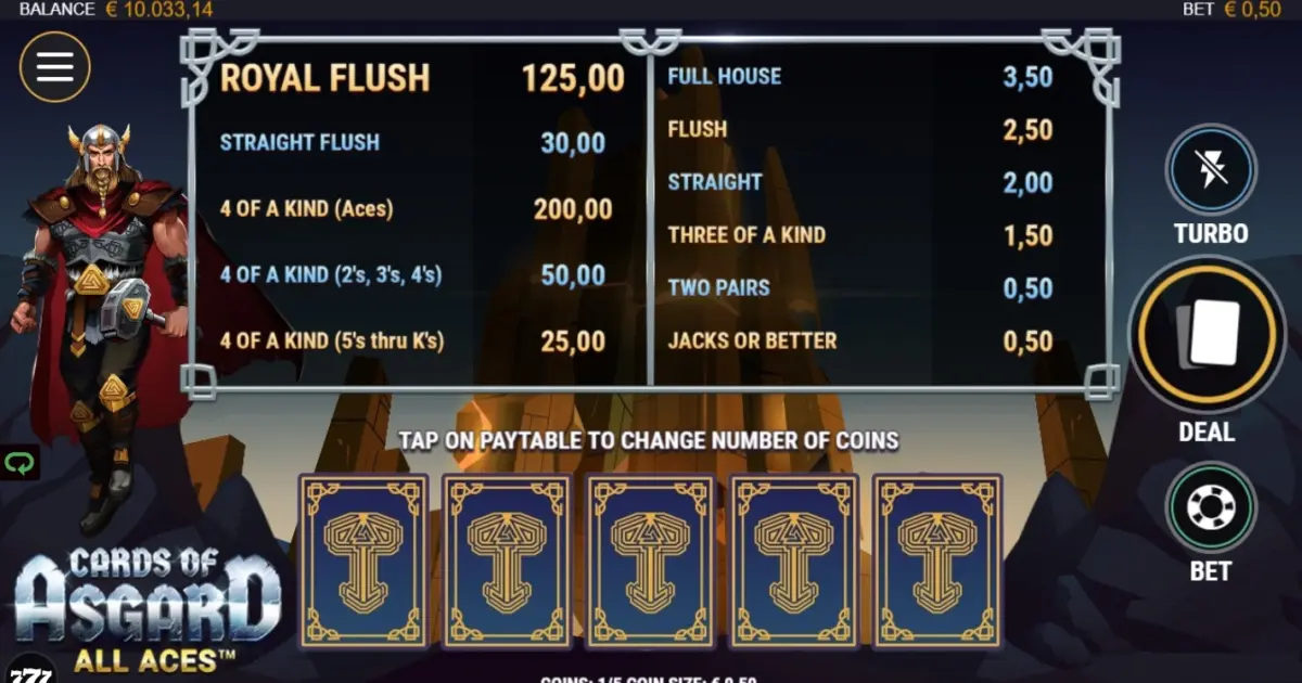 Cards of Asgard All Aces Video Poker — screenshot