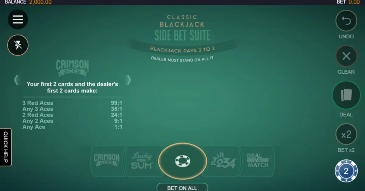 Classic Blackjack Side Bet Suite — screenshot