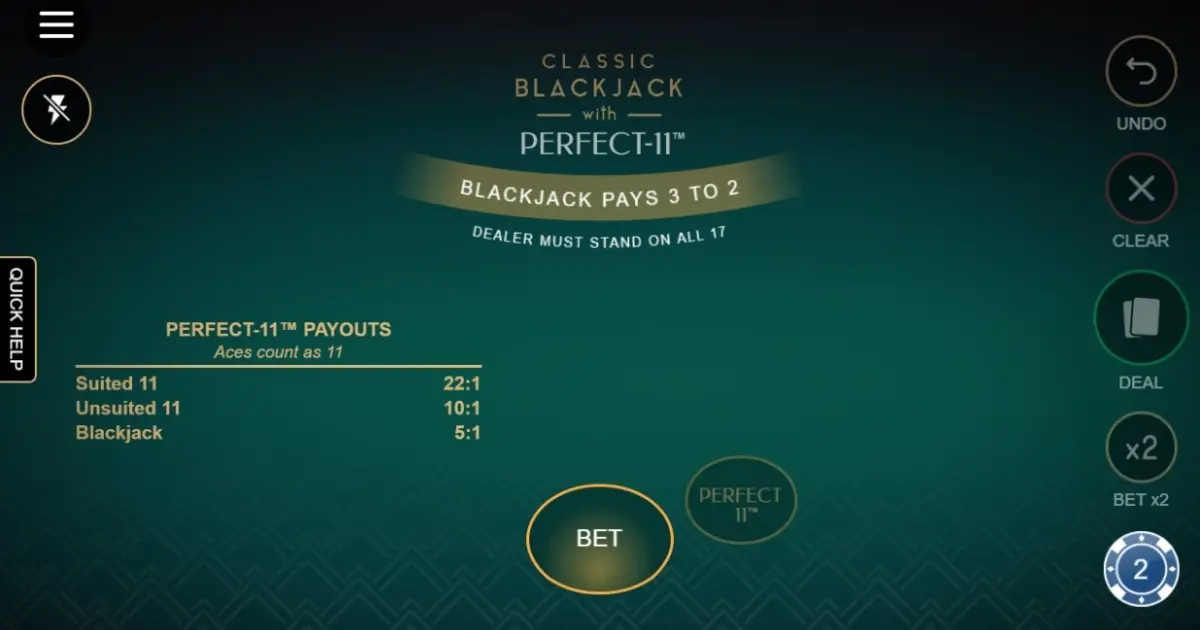 Classic Blackjack with Perfect 11 — screenshot