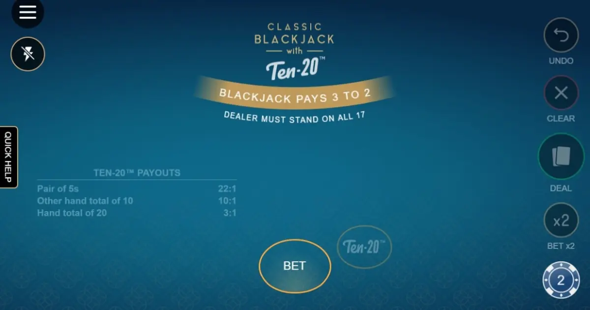 Classic Blackjack with Ten 20 — screenshot