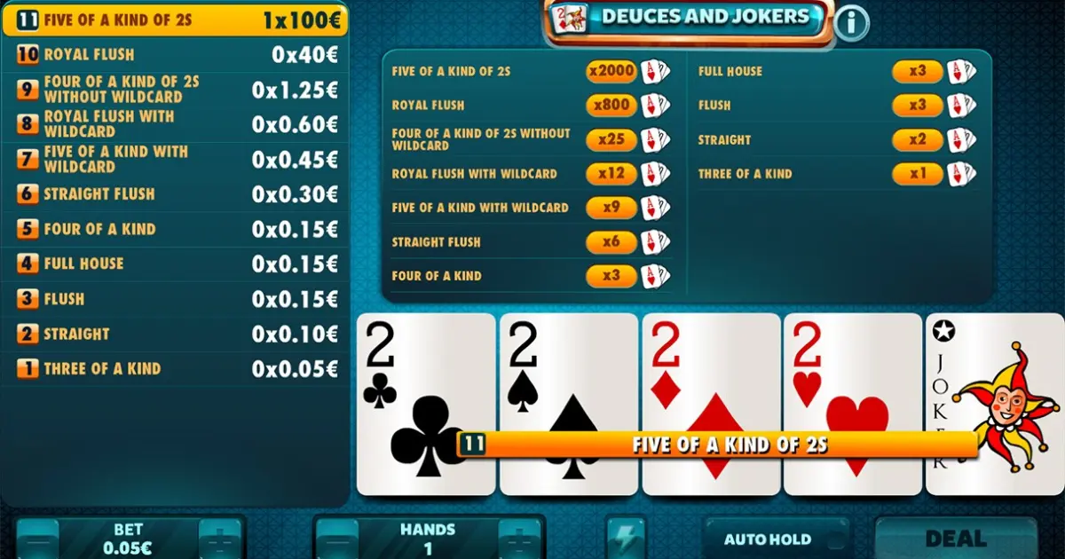 Deuces & Jokers Video Poker — screenshot