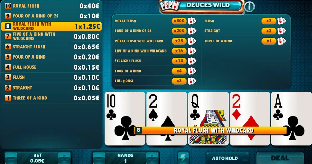 Deuces Wild (Red Rake Gaming) Video Poker — screenshot