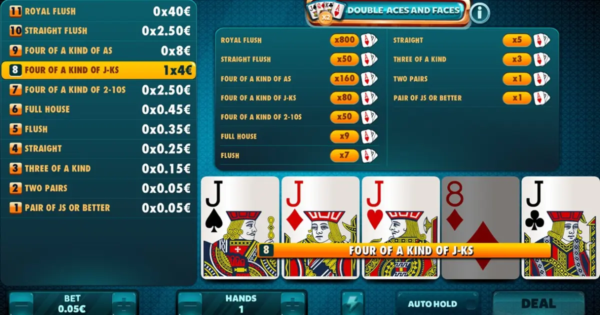 Double Aces and Faces Video Poker — screenshot