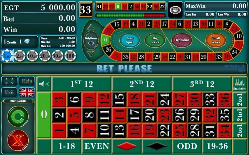 European Roulette (EGT) — screenshot