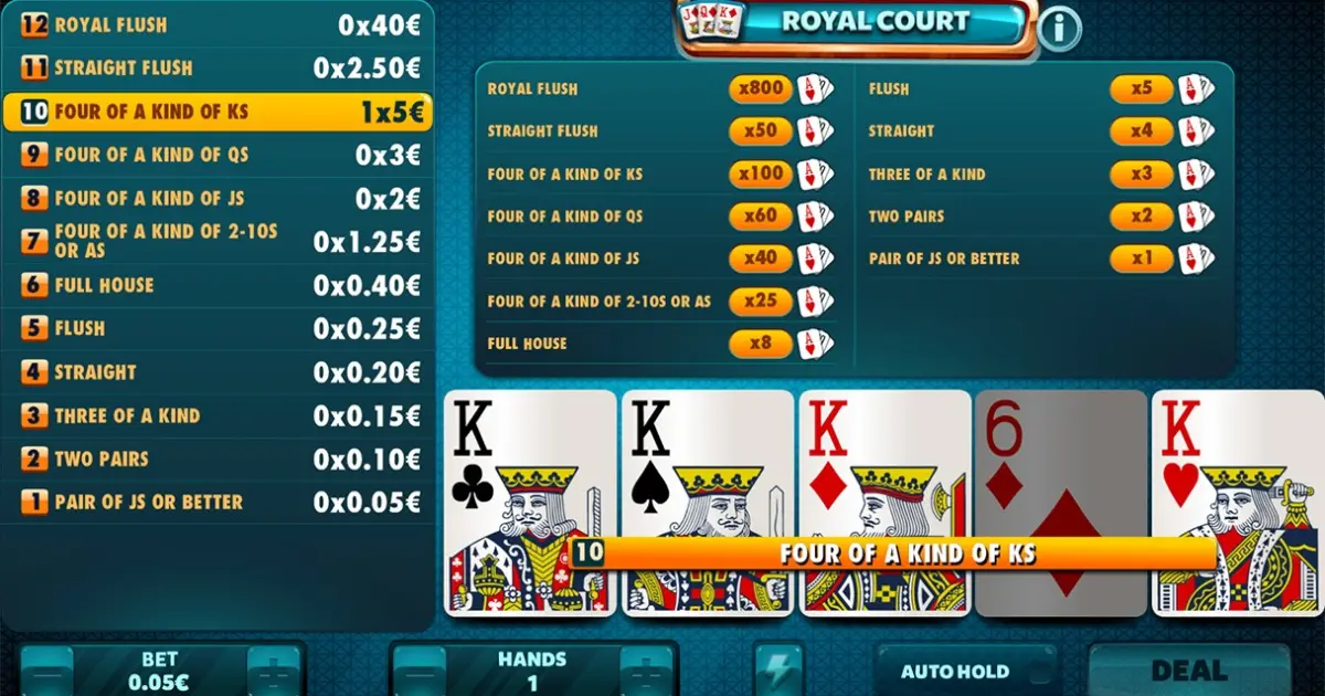Royal Court Video Poker — screenshot