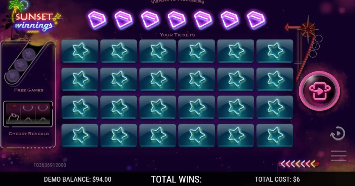 Sunset Winnings Scratch Card — screenshot