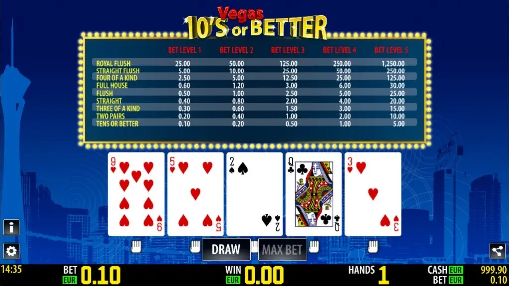 Tens or Better Video Poker — screenshot