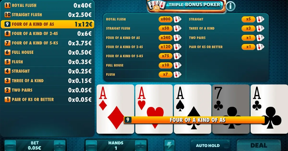 Triple Bonus Poker — screenshot