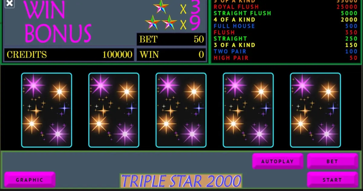 Triple Star 2000 Video Poker — screenshot