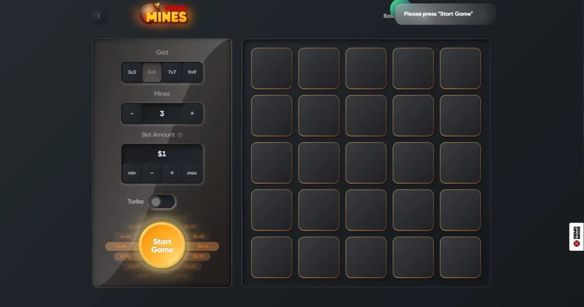 Turbo Mines Crash Game — screenshot